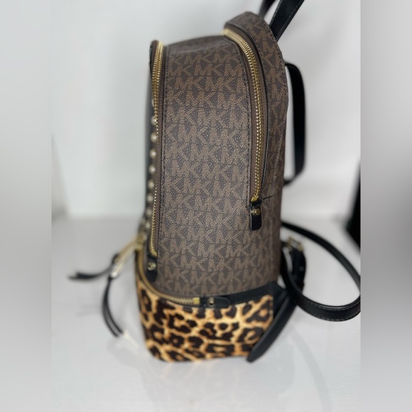 Michael Kors Rhea Studded Leopard Print Calf Hair Backpack - Picture 4 of 16